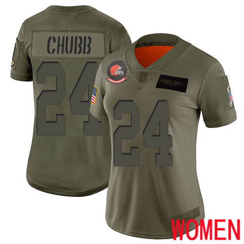 Cleveland Browns Nick Chubb Women Olive Limited Jersey #24 NFL Football 2019 Salute To Service